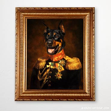 dobermann in Uniform, Hund in kleidung, gemälde, painting, dog in uniform, General