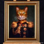 Katzenportrait, Katze in Uniform, Katzen in Kleidung, Barockrahmen, Geschenk für Katzenfreunde, Katze Gemälde Stil