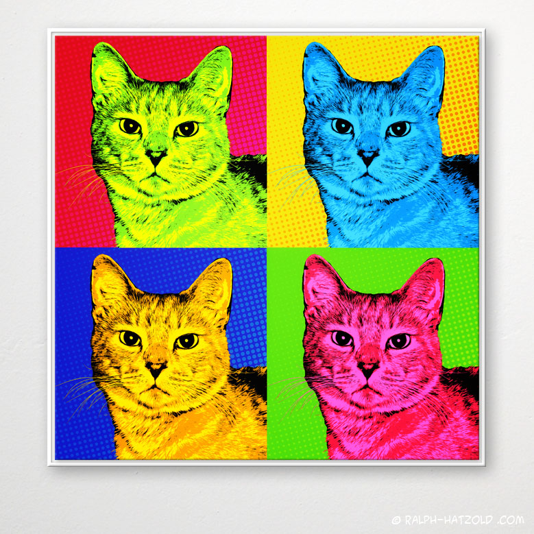 Pop Art Katze, Pop Art Portrait Katze Leo, katzen portraits pop art,Andy Warhol Style, Pop Art Geschenk auf Leinwand