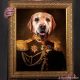 Hundeportait, golden Retriever in Uniform, Hundeportrait in Kleidung, Gemälde Stil Tierportraits in Kleidung