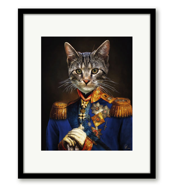 Katzenportrait in Uniform, Katzenportrait Gemälde, Geschenk, Katze in Uniform, Katze im Anzug, Katze in Kleidung,