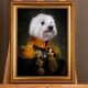 Hundeportait in kleidung vom eigenen Foto, Hund in Uniform Gemälde Stil