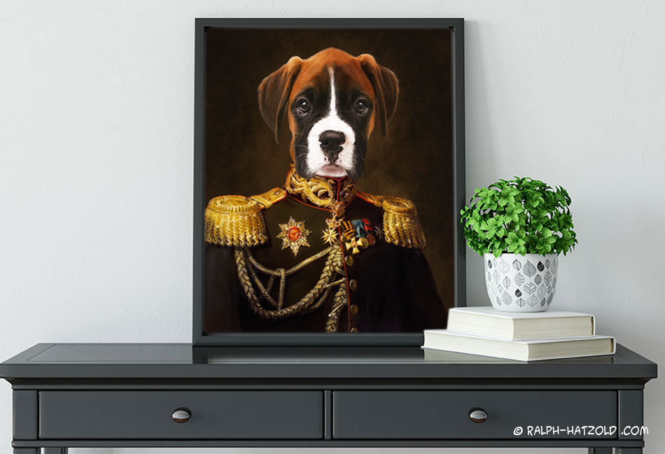 Boxer Gemälde Stil Bild Hund in Uniform