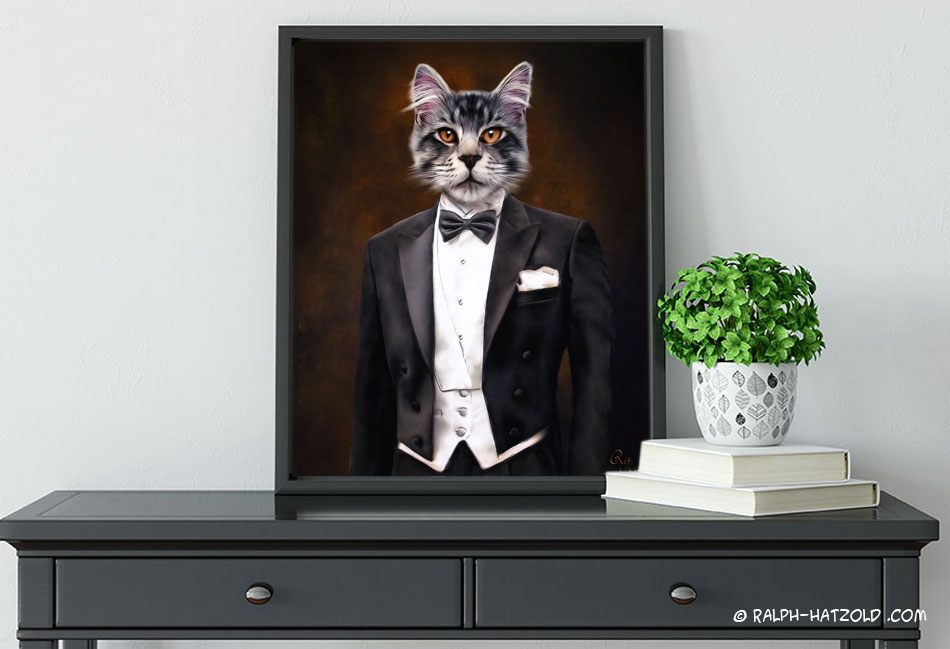 Katze im Anzug Bild auf Leinwand Gerahmt Bild kaufen Gemälde Katze in Kleidung