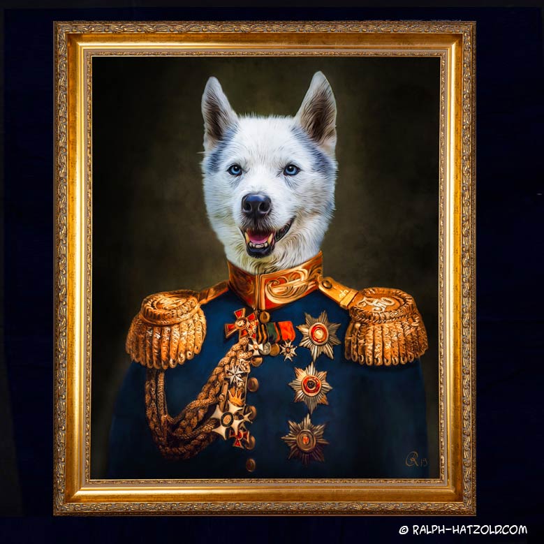 husky Hundeportrait in Uniform Geschenkidee für Hundebesitzrer