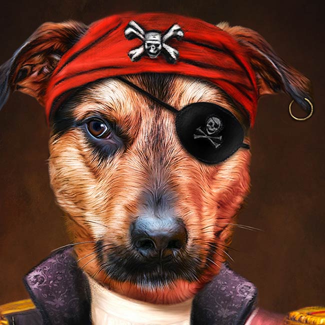 Hundeportrait in Piratenkleidung Pirat Melcolm Geschenkidee