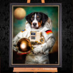 Hundeportrait Appenzeller Sennenhund hund in Kleidung Astronaut Raumanzug Geschenkidee Gemaelde