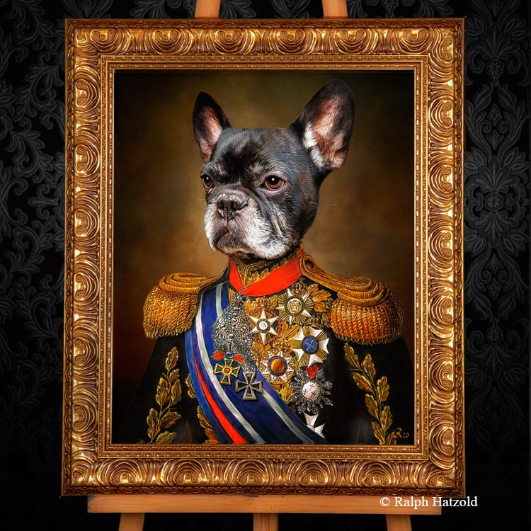 Französische Bulldogge Gemälde in Uniform,Frenchie, Bully, French Bully, Hundeportrait in Uniform, Geschenkidee für Hundebesitzer