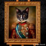Kater Nero in Uniform, Kunst kaufen, Katzenportrait in Uniform, gerahmt