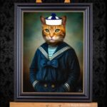 Katzenportrait Matrose Diego, Katze im Matrosenanzug, Katze in Kleidung, Barockrahmen, Geschenk für Katzenfreunde, Katze Gemälde individuelle Kunst