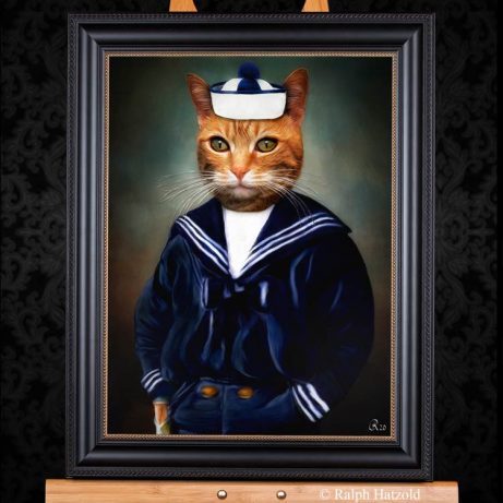 Katzenportrait Matrose Diego, Katze im Matrosenanzug, Katze in Kleidung, Barockrahmen, Geschenk für Katzenfreunde, Katze Gemälde individuelle Kunst