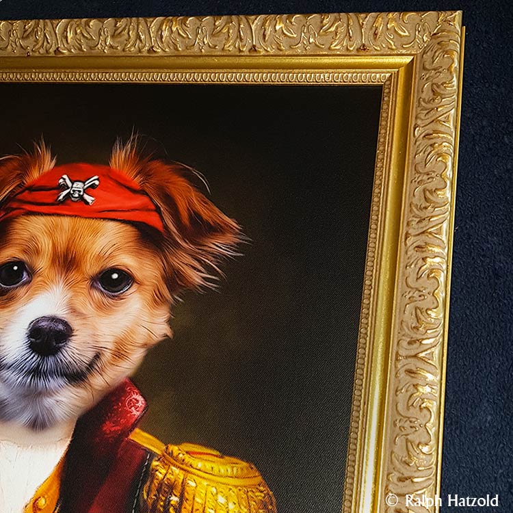 Hundeportrait Gemälde Hund als Pirat Barockrahmen Geschenkidee Hundebesitzer