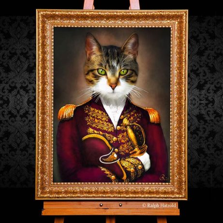 Katzengemälde in Uniform, Katze als Admiral, eigene Katze in Kleidung Portraitkuenstler Ralph Hatzold