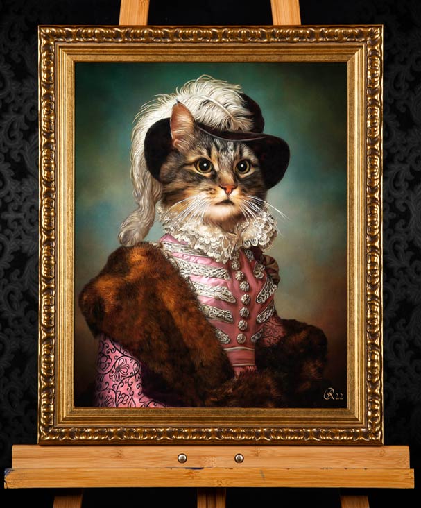 Katze Portrait im KLeid, Renaissance, Baock Gemälde