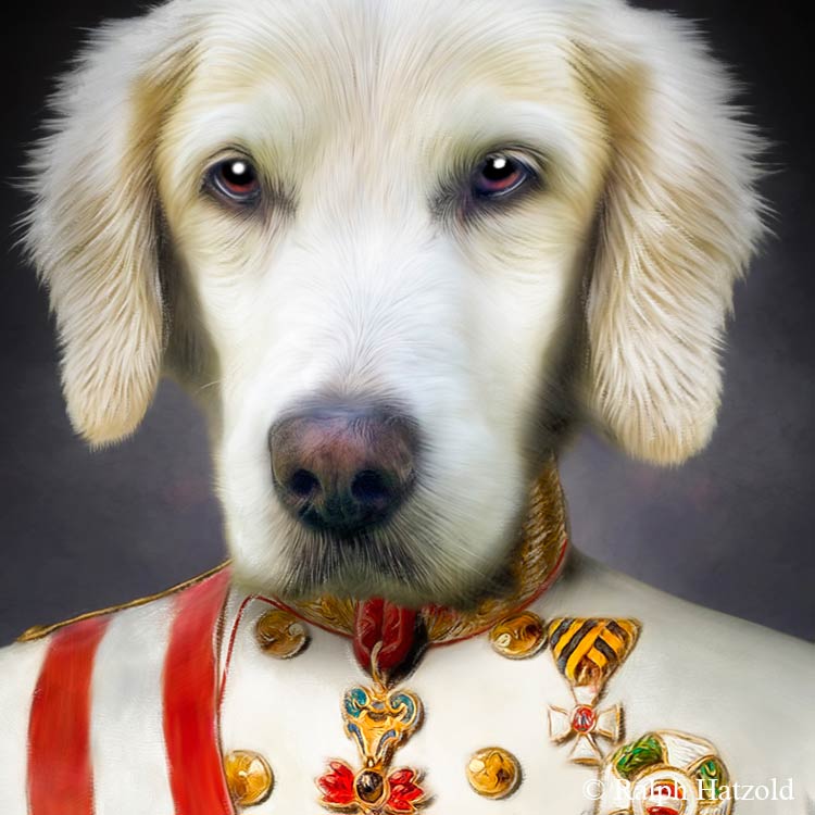Geschenkidee Hundebesitzer, Hundepiortrait in Uniform Franz Joseph , Kaiser von Österreich