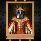 Französische Bulldogge Prinzessin Nala, Hund in Menschengestalt, Gemälde, Barockrahmen
