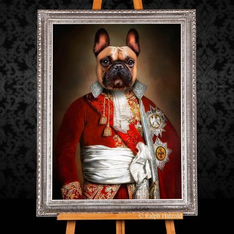 Französische Bulldogge als König , Hundeportrait, Gemälde, Geschenk