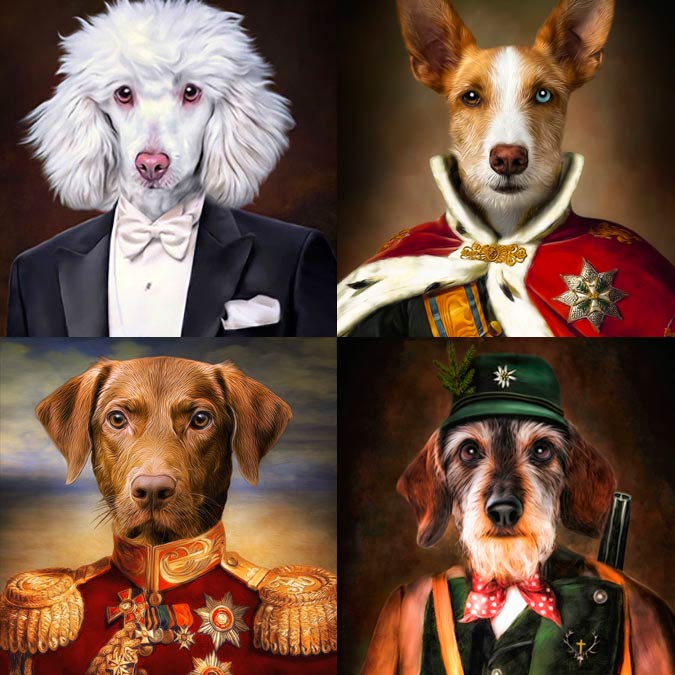 Hund in Kleidung, Uniform, Anzug, Hündin im Kleid, individuelle Hundeportraits vom eigenen Hund, Beispiele Kleidung