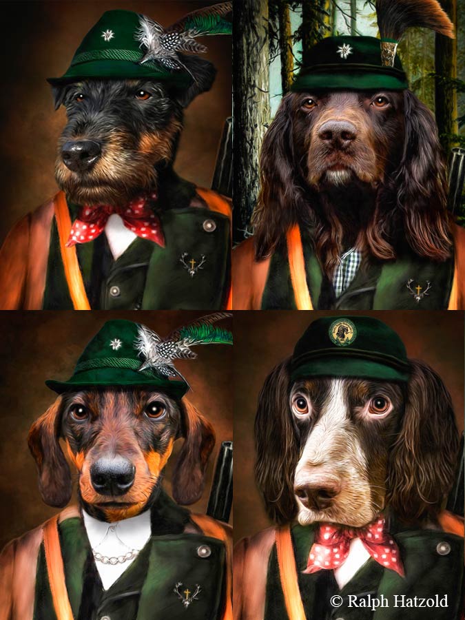 Geschenk für Jäger individuelle Portraits Hund in Jagdkleidung