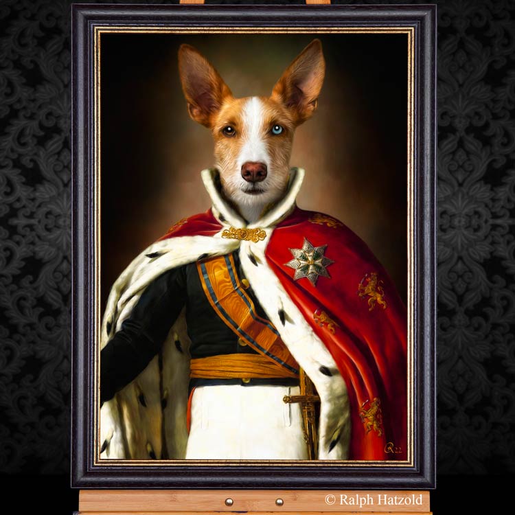 Hundeportrait Hund als König, Gemälde vom eigenen Hund in Royaler Kleidung
