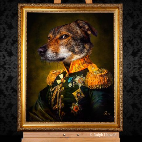 Hund Paul Portrait in Uniform, Gemälde vom eigenen Hund als General