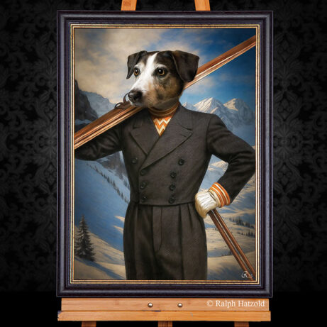 Portrait Hund als Skifahrer Jack Russell Terrier Spike
