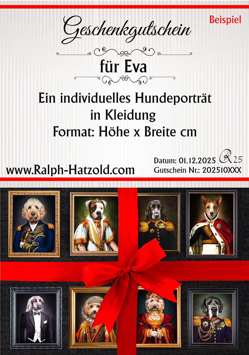 Geschenkgutschein Hundeporträt in Kleidung – Tierporträt von Ralph Hatzold