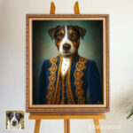 Jack Russell Terrier als Baron – edles Hundeporträt in blau-goldenem Rokoko-Gewand