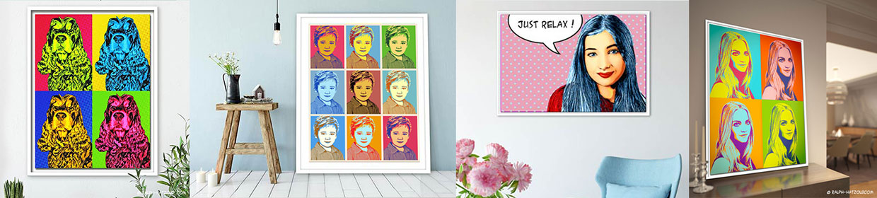 Übersicht verschiedener Pop Art Porträt Varianten nach eigenem Foto – unterschiedliche Farben und Stile