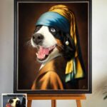 Berner Sennenhündin als „Mädchen mit dem Perlenohrring“ im Stil von Johannes Vermeer