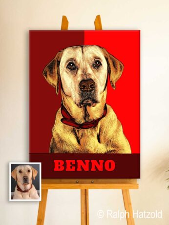 Hunde Pop Art Portrait „Benno“ im Comic Stil mit Punktraster auf Leinwand