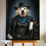 Golden Retriever Sira als individuelles Cowgirl Portrait nach persönlicher Fotovorlage