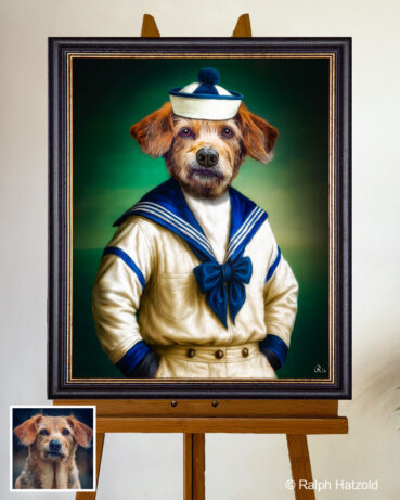 Hund Olli als individuelles Matrosen-Hundeporträt nach persönlicher Fotovorlage