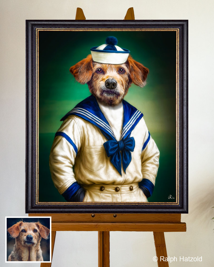 Hund Olli als individuelles Matrosen-Hundeporträt nach persönlicher Fotovorlage