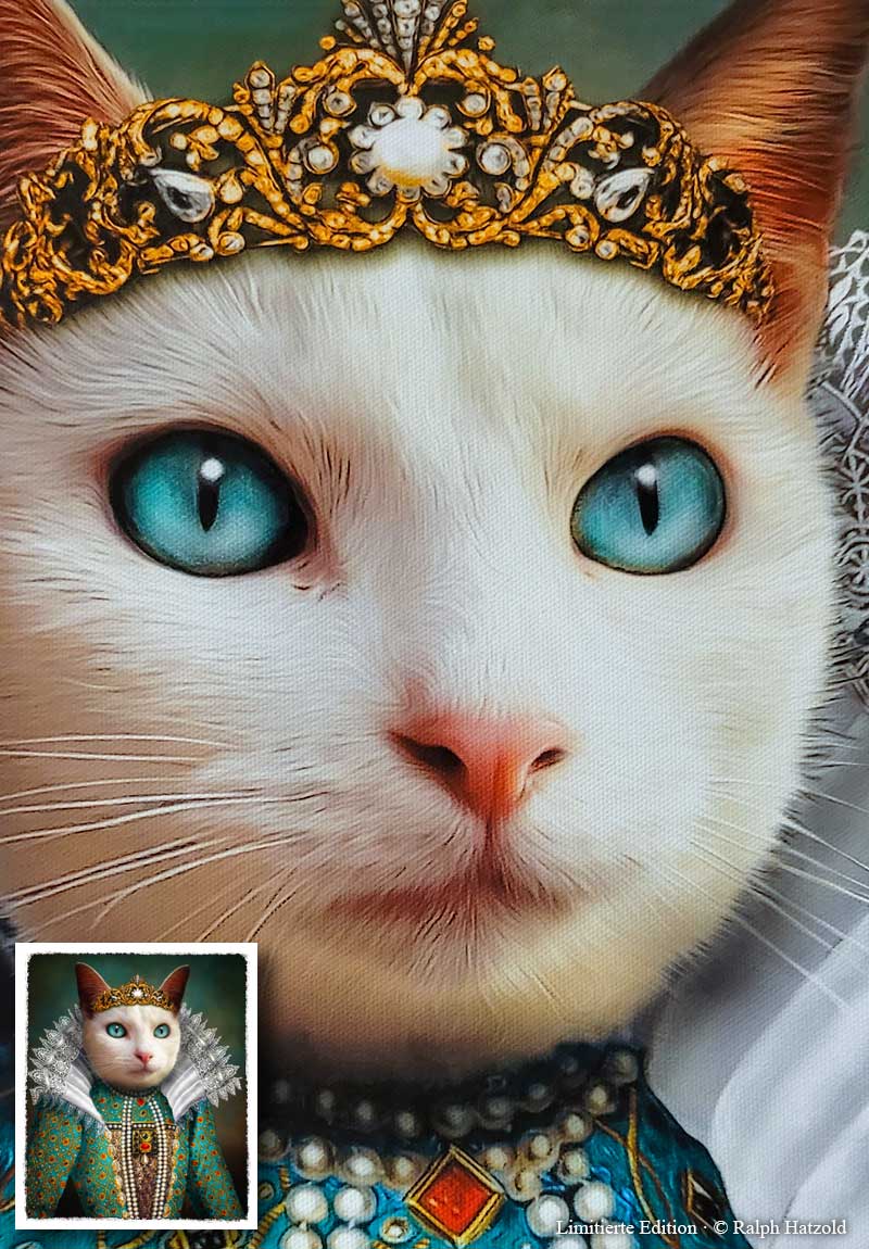 Detail der Katze Lucy als Prinzessin – Künstleredition auf Leinwand von Ralph Hatzold