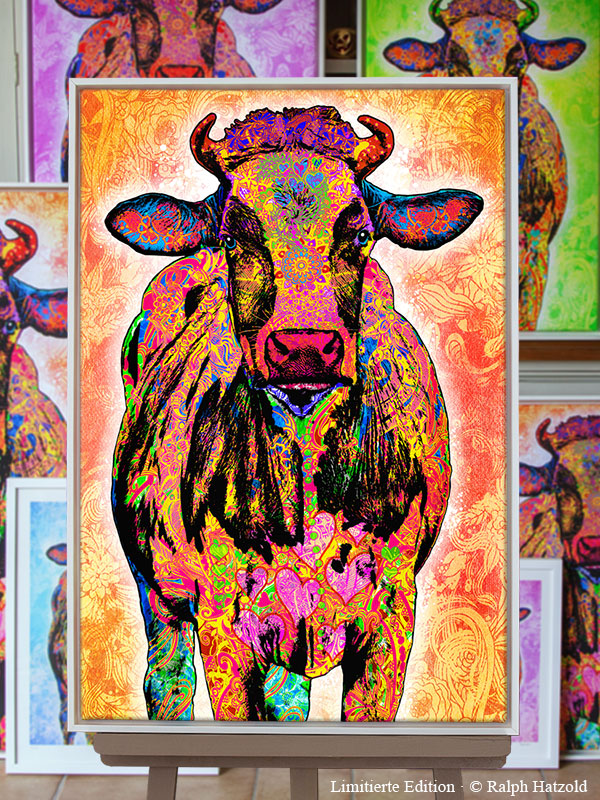 Pop Art Kuh Emma in Orange – limitierte Künstleredition