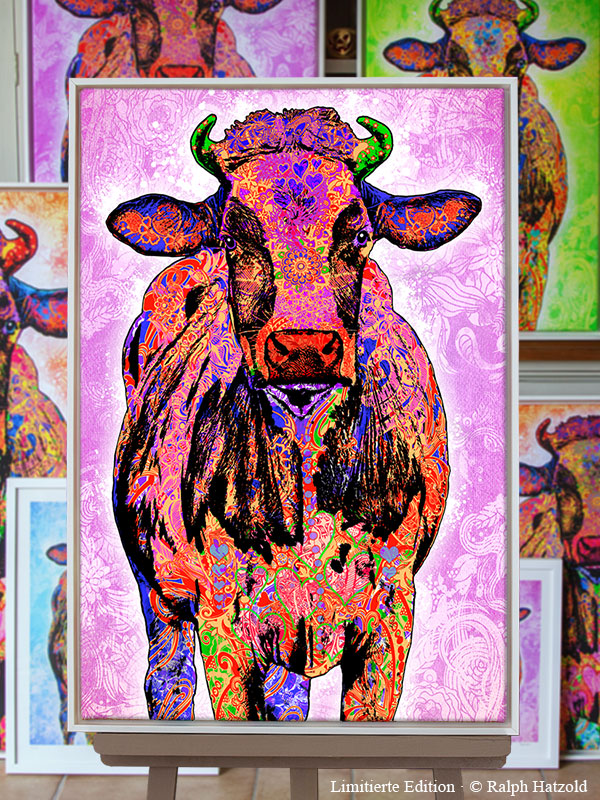 Bunte Pop Art Kuh Emma in Pink – limitierte Edition