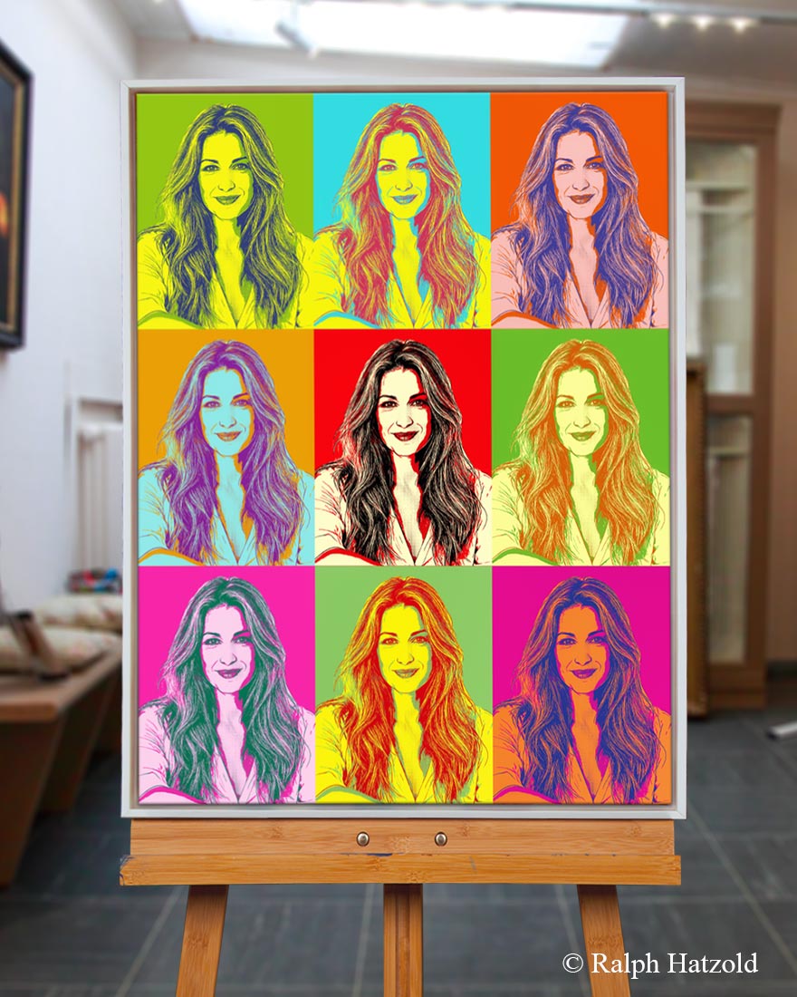 Individuelles Pop Art Porträt vom eigenen Foto als farbiges 9er-Porträt auf Leinwand