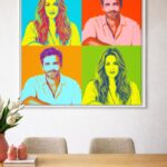 Pop Art Paar-Porträt im Vierer-Raster als 80 × 80 cm Leinwandbild im Wohnraum