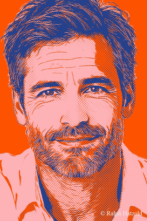 Detailansicht eines Pop Art Paarportraits mit feinen Linien, Rasterpunkten und kräftigen Farbfeldern