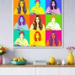 Pop Art Portrait für 3 Personen als 3x3-Komposition im Wohnraum