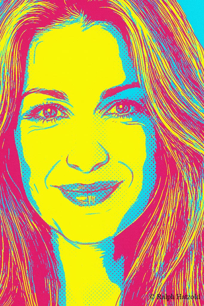 Detailansicht eines Pop Art Portraits mit feinen Rasterpunkten, Linien und mehreren Farbebenen