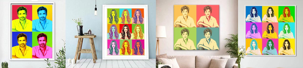 Übersicht verschiedener Pop Art Porträt Varianten nach eigenem Foto – unterschiedliche Farben und Stile